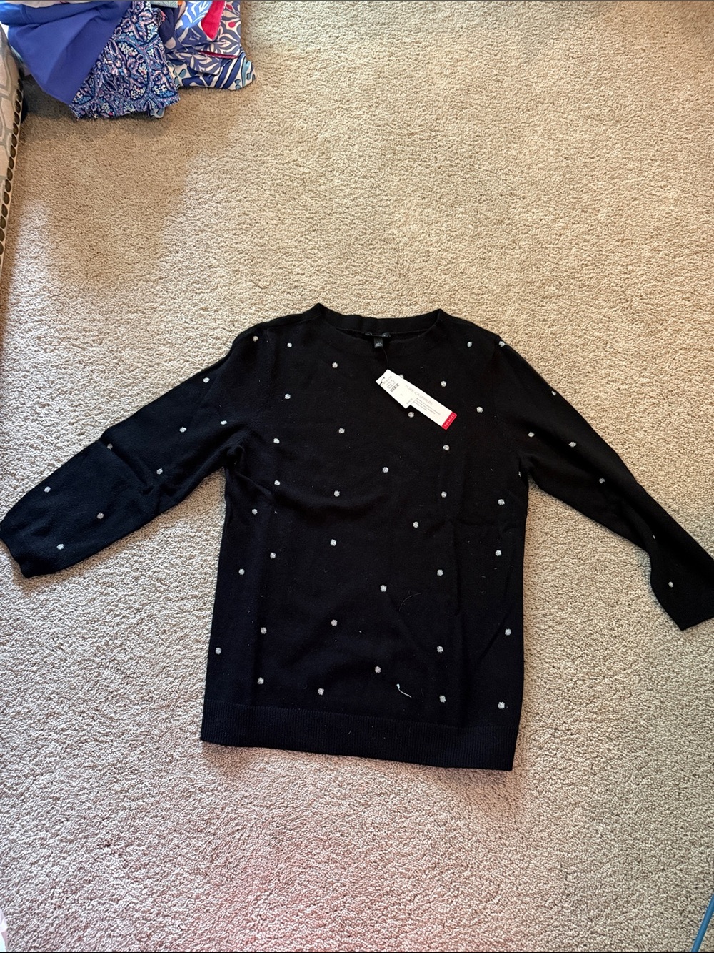 Talbots Black Crewneck Sweater with Small Silver Dots